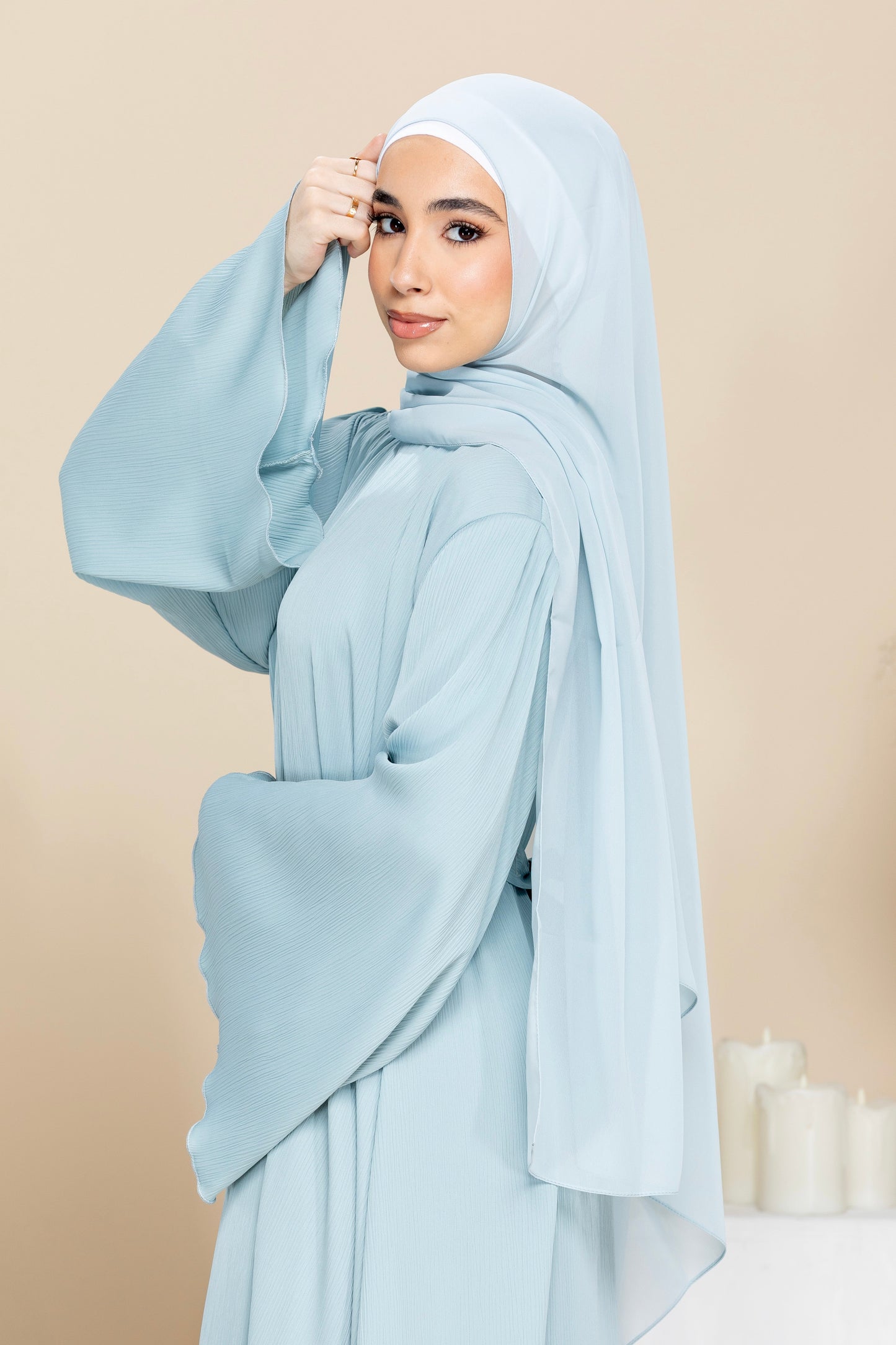 Talia Textured Abaya - Steel Blue