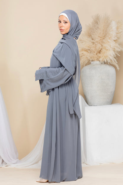 Amal Embellished Abaya - Grey
