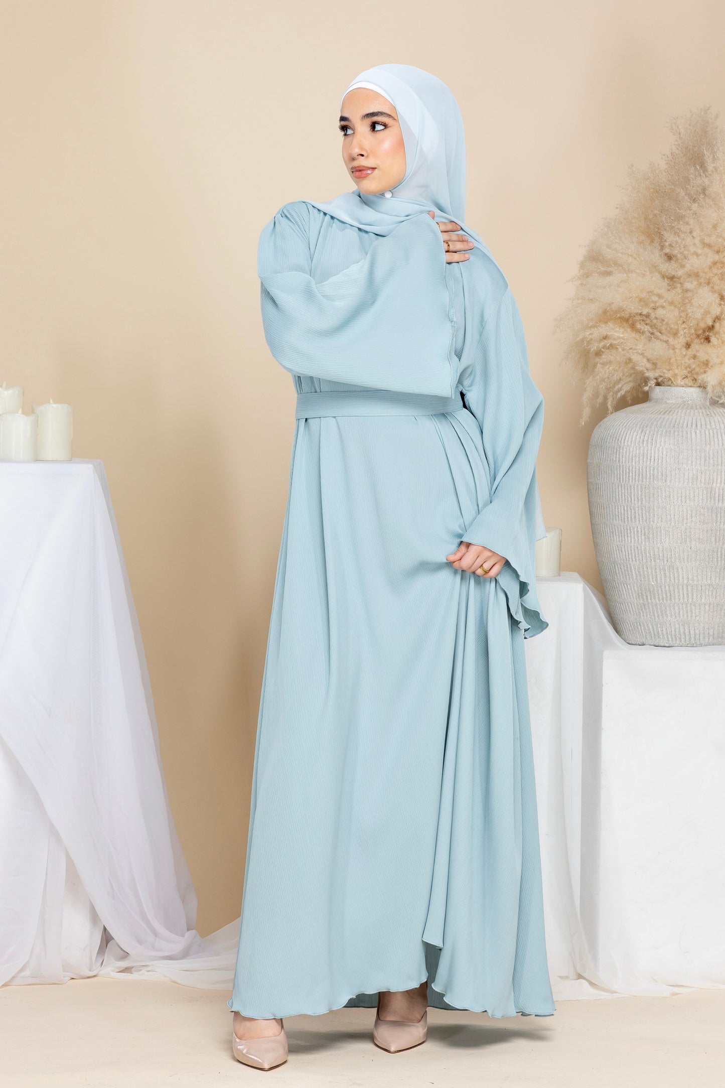 Talia Textured Abaya - Steel Blue