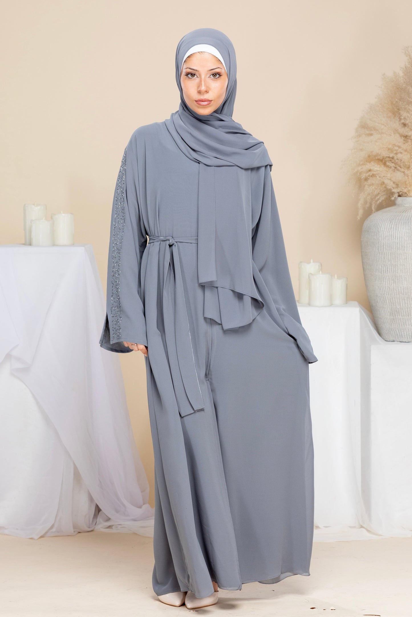Amal Embellished Abaya - Grey